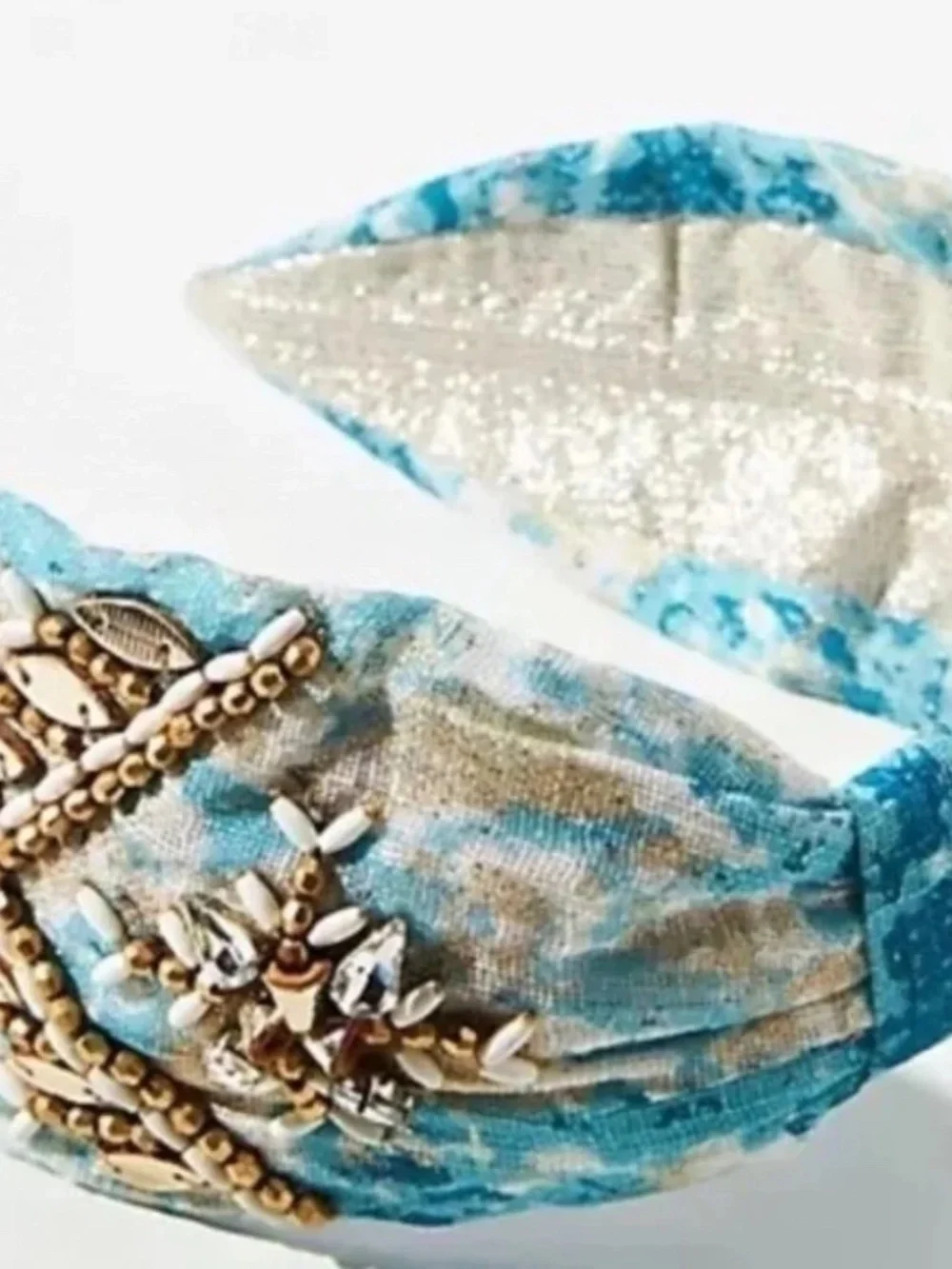 NWT  Anthropologie NamJosh Blue Gold Embellished  Beaded Headband